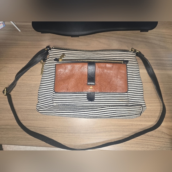 Fossil Black and Brown Striped Crossbody Bag - Picture 1 of 3
